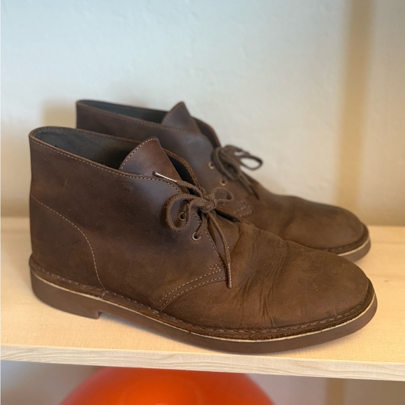 Clarks Brown Leather Lace-Up Boots - Picture 1 of 5